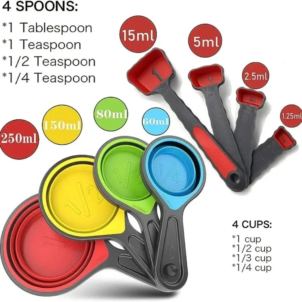 New 9pcs/set Measuring Cups And Spoons Set - Collapsible Space Saving - Picture 2 of 6